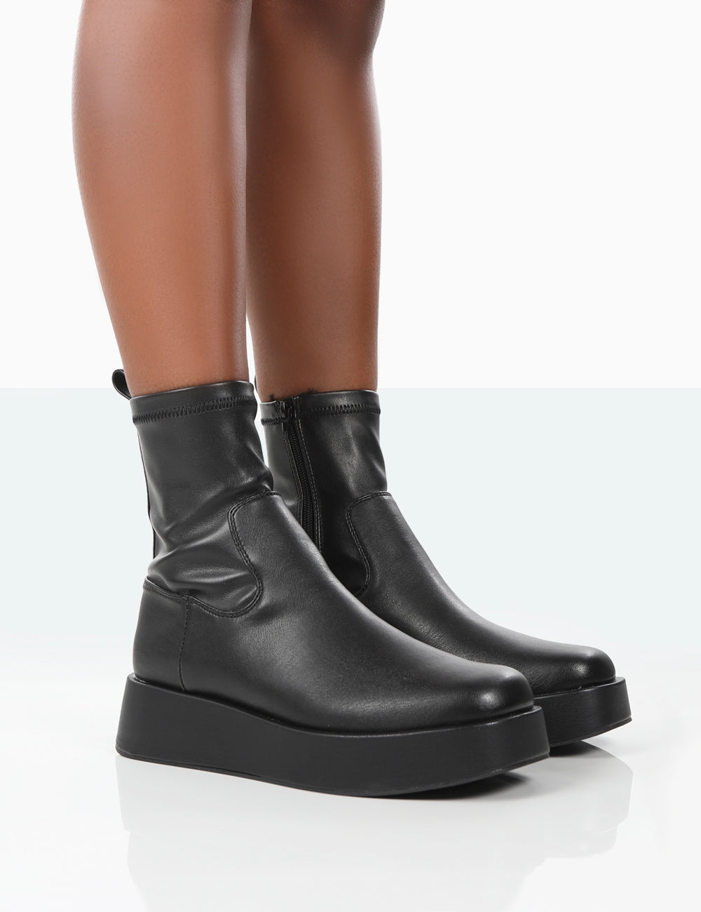 Not Okay Black Chunky Sole Sock Ankle Boots Public Desire