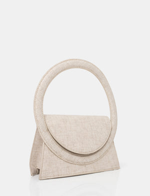 The Top Handle Natural Linen Circlur Handle Grab Bag