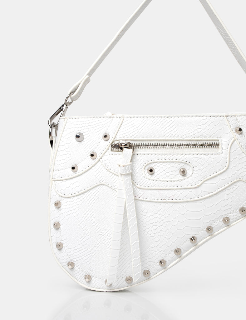 The Fox White Croc Studded Saddle Shoulder Bag Public Desire