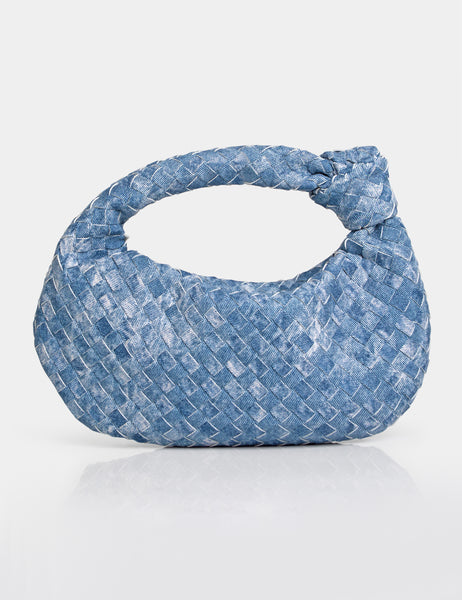 The Blame Denim Woven PU Knot Detail Mini Grab Bag | Public Desire