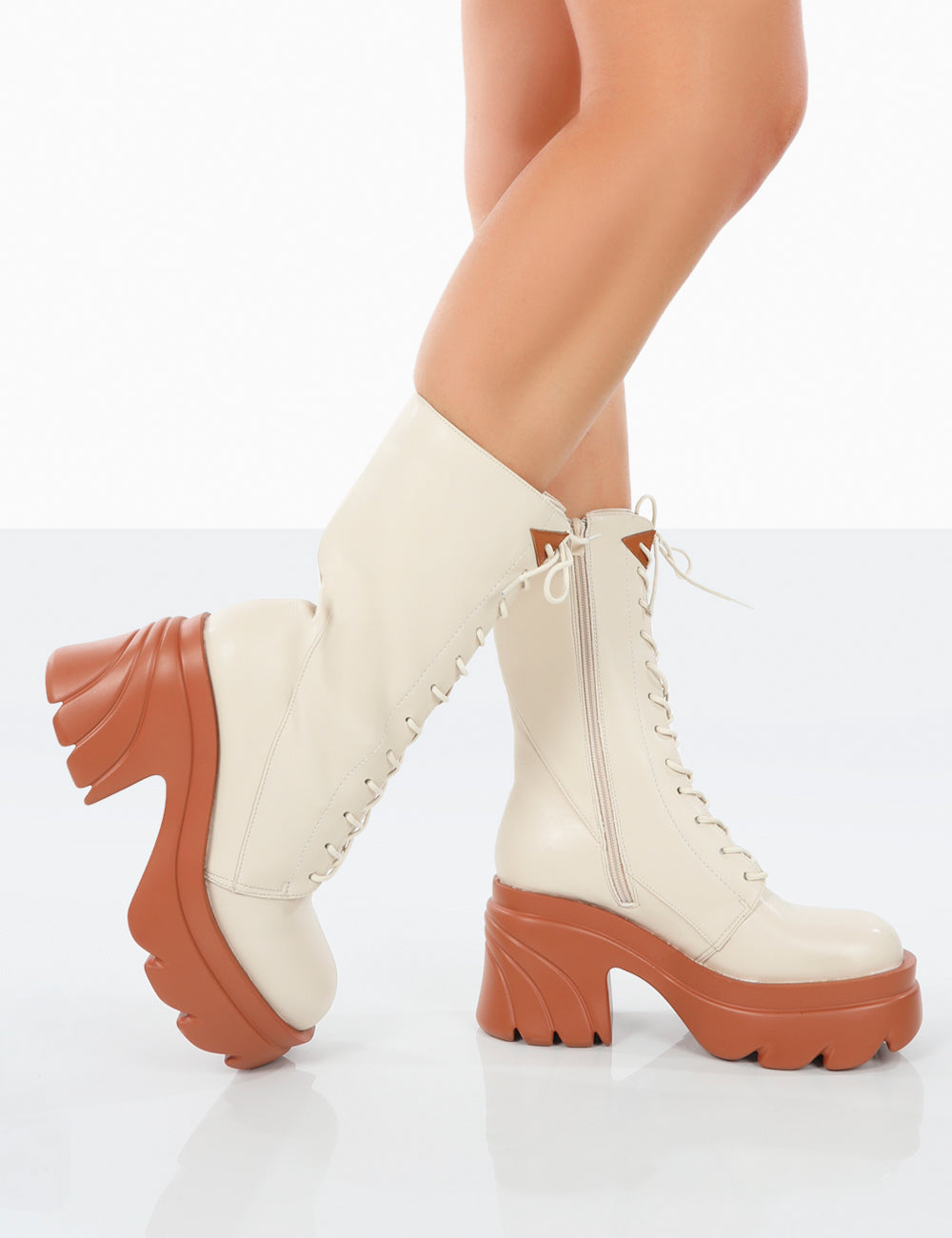 Ever Beige Laced Chunky Sole Ankle Boots | Public Desire