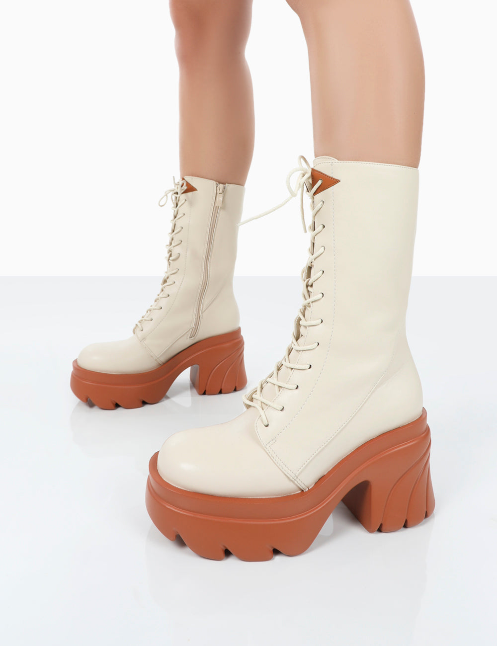 Ever Beige Laced Chunky Sole Ankle Boots | Public Desire