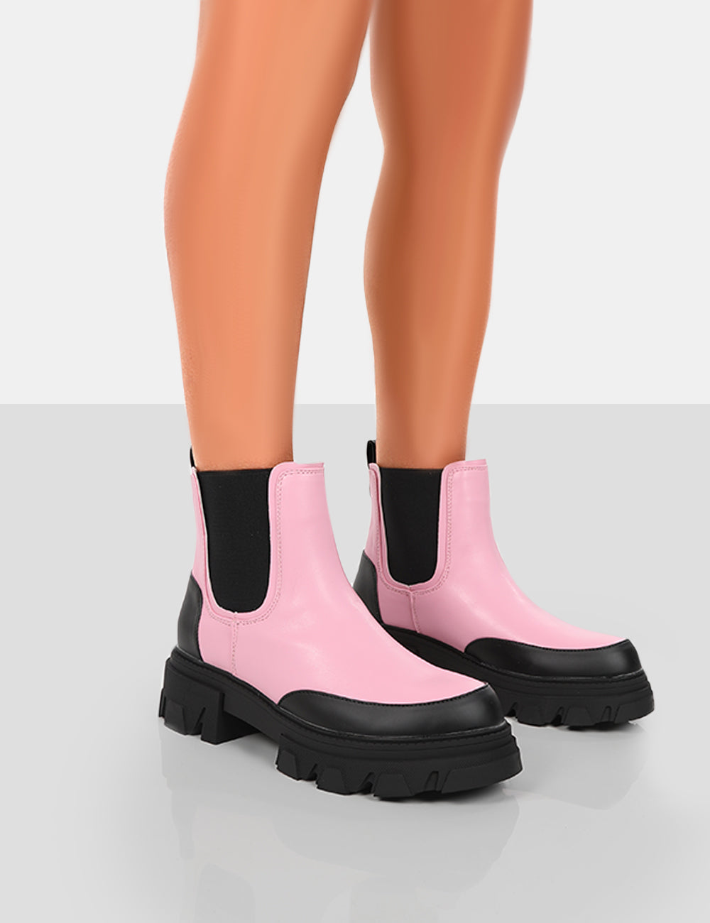 By Midnight Pink Pu Chunky Sole Chelsea Boots Public Desire