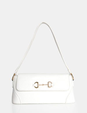 The Issy White Croc Pu Buckle Shoulder Bag