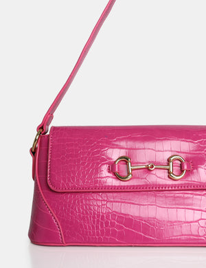 The Issy Pink Croc Pu Buckle Shoulder Bag