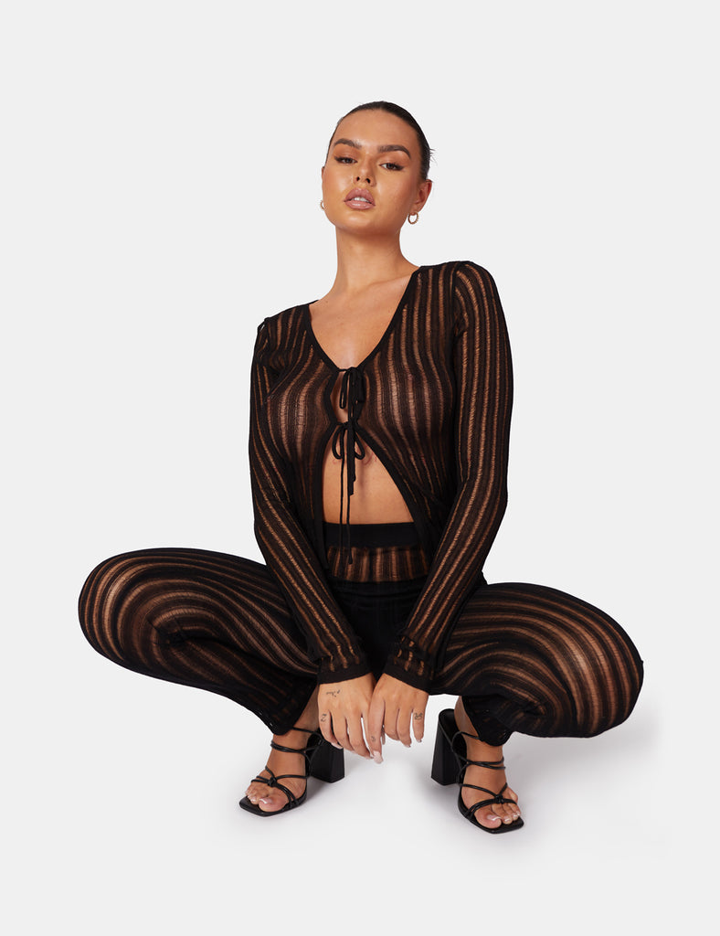 Black mesh 2024 stripe leggings plt