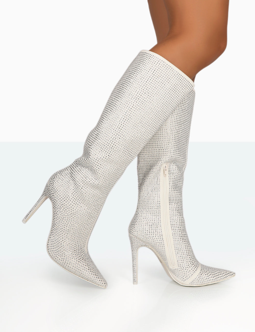 Lexi Silver Diamante Knee High Boots Public Desire