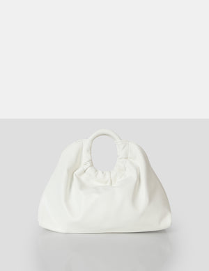 The Darcie White Round Grab Handle Oversized Clutch Bag