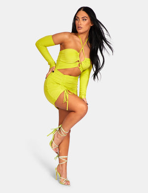 Strappy Cut Away Slinky Dress Lime