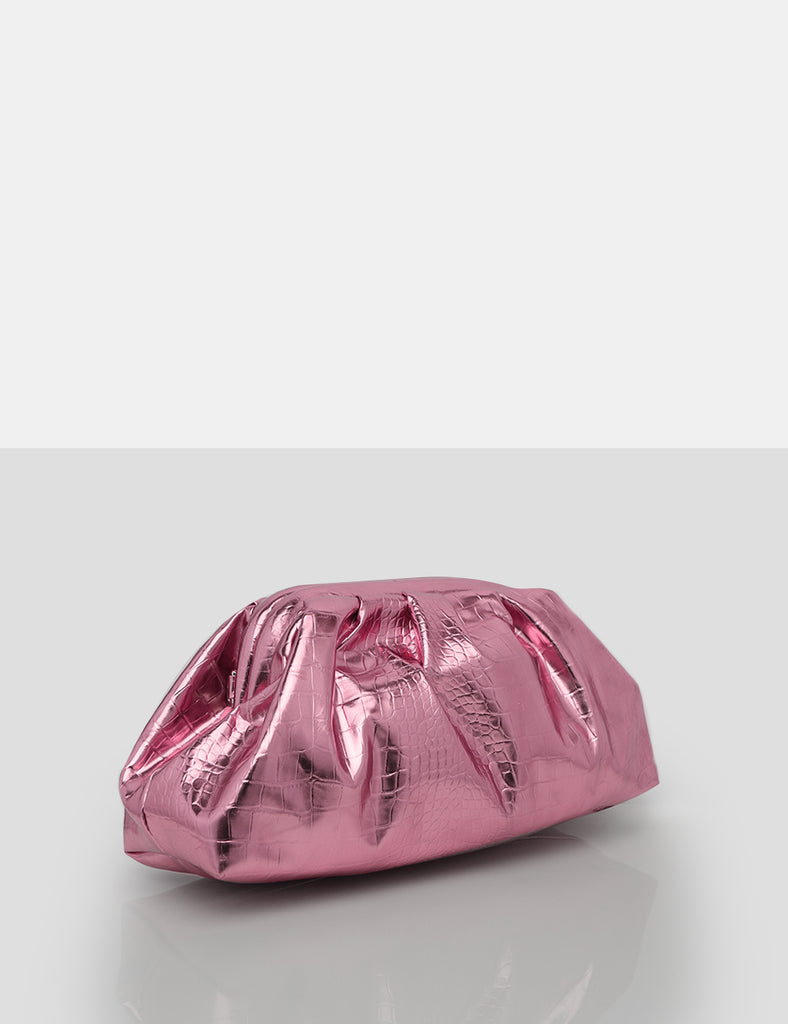 Metallic pink store clutch bag