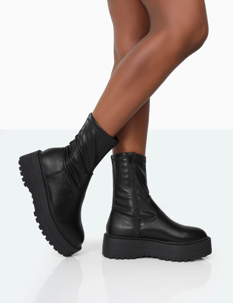 Auden Wide Fit Black Chunky Sole Ankle Boots | Public Desire