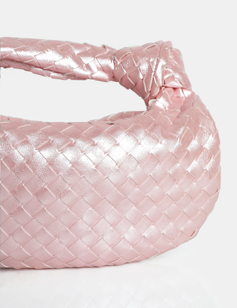 The Blame Baby Pink Pearlescent Woven PU Knot Detail Mini Grab Bag Public Desire