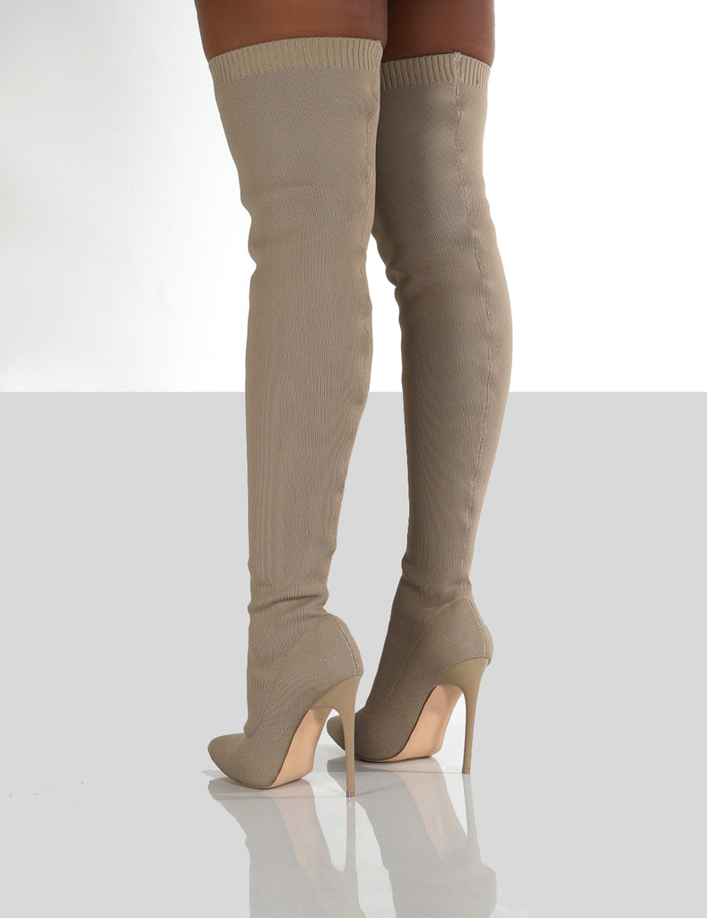 Camel over the knee clearance heel boots