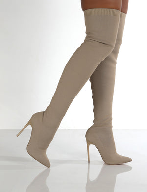 Ariame Camel Over The Knee Knitted Boots Public Desire