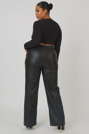 Curve Pu Seam Front Split Detail Trousers Black