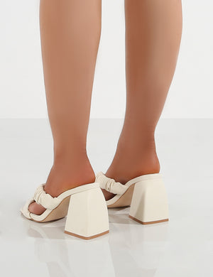 Elsa Ecru PU Scrunchie Cross Strap Block Heel