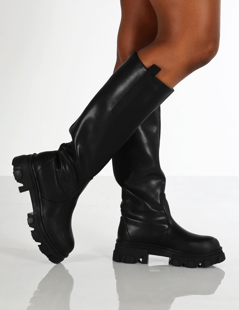 Genius Black Knee High Chunky Sole Boots Public Desire