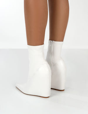 Getaway White PU Wedge Ankle Boots