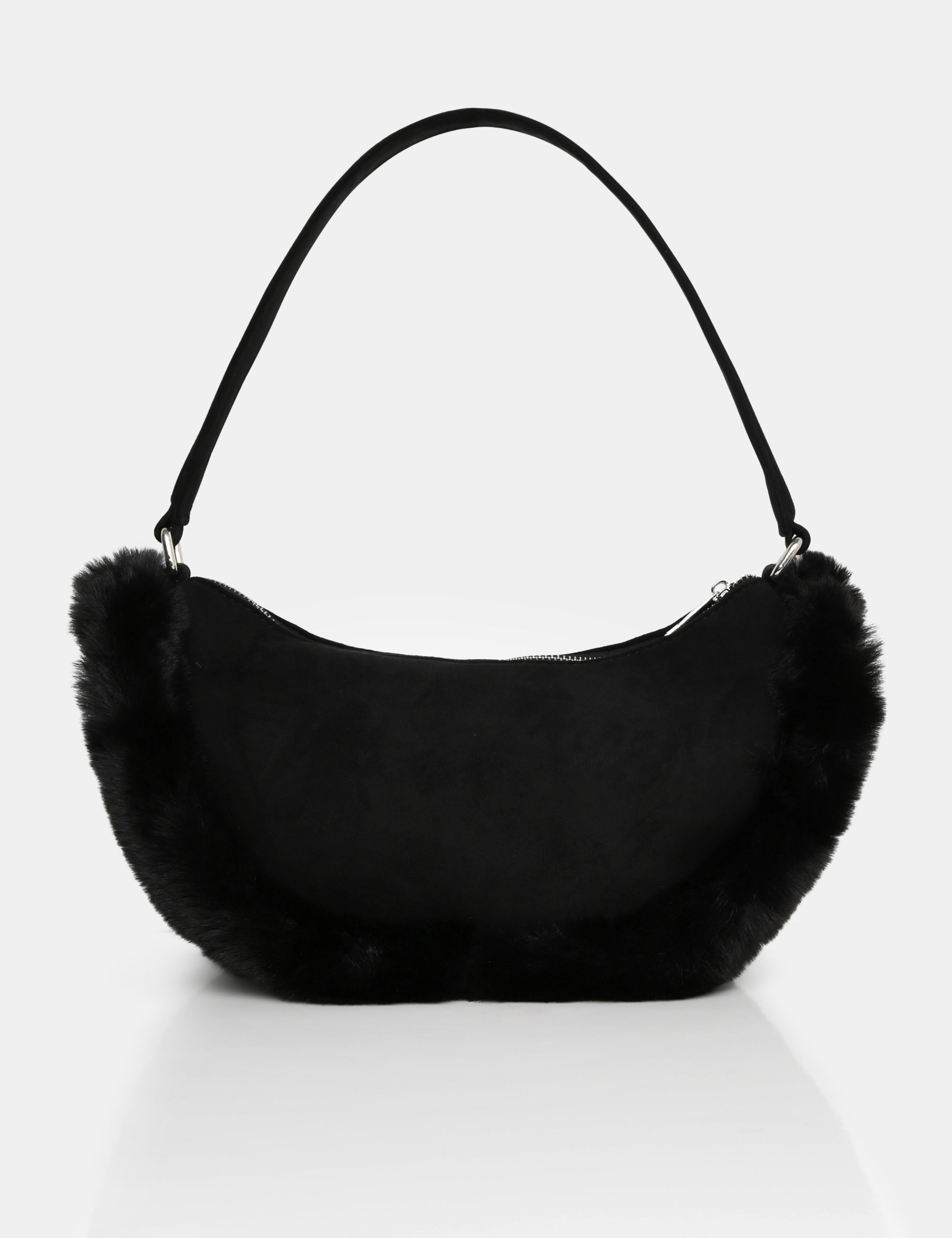 Black fur shoulder outlet bag