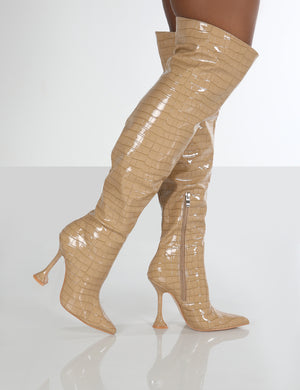 Indica Beige PU Over The Knee Boots