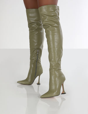 Indica Khaki PU Over The Knee Boots