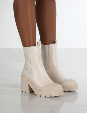 Liah Nude Drench Chunky Sole Heeled Ankle Boots