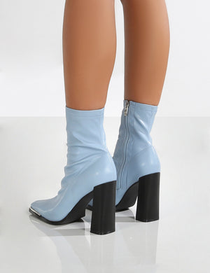 Liberty Blue PU sock High Heeled Ankle Boots