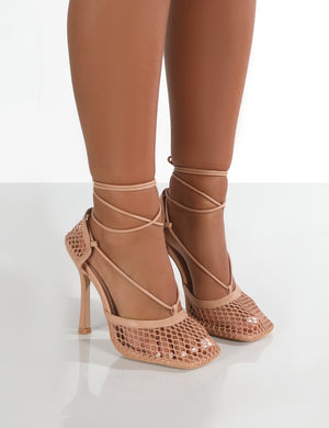 Longshot Nude Wrap Around Mesh Heels