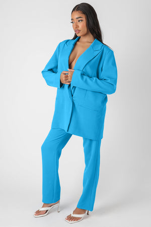 Wrap Waistband Straight Leg Trouser Blue