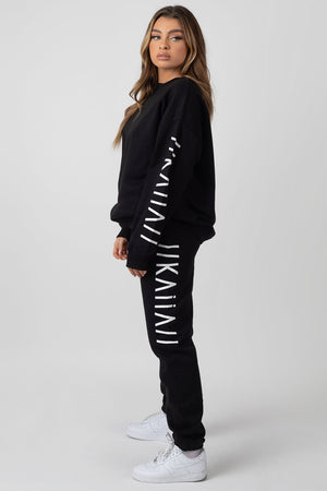 Oversized Kaiia Branded Slogan Sleeve Sweat Black