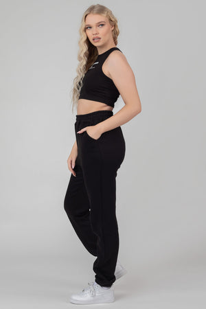 Kaiia Printed Racer Crop Top Black