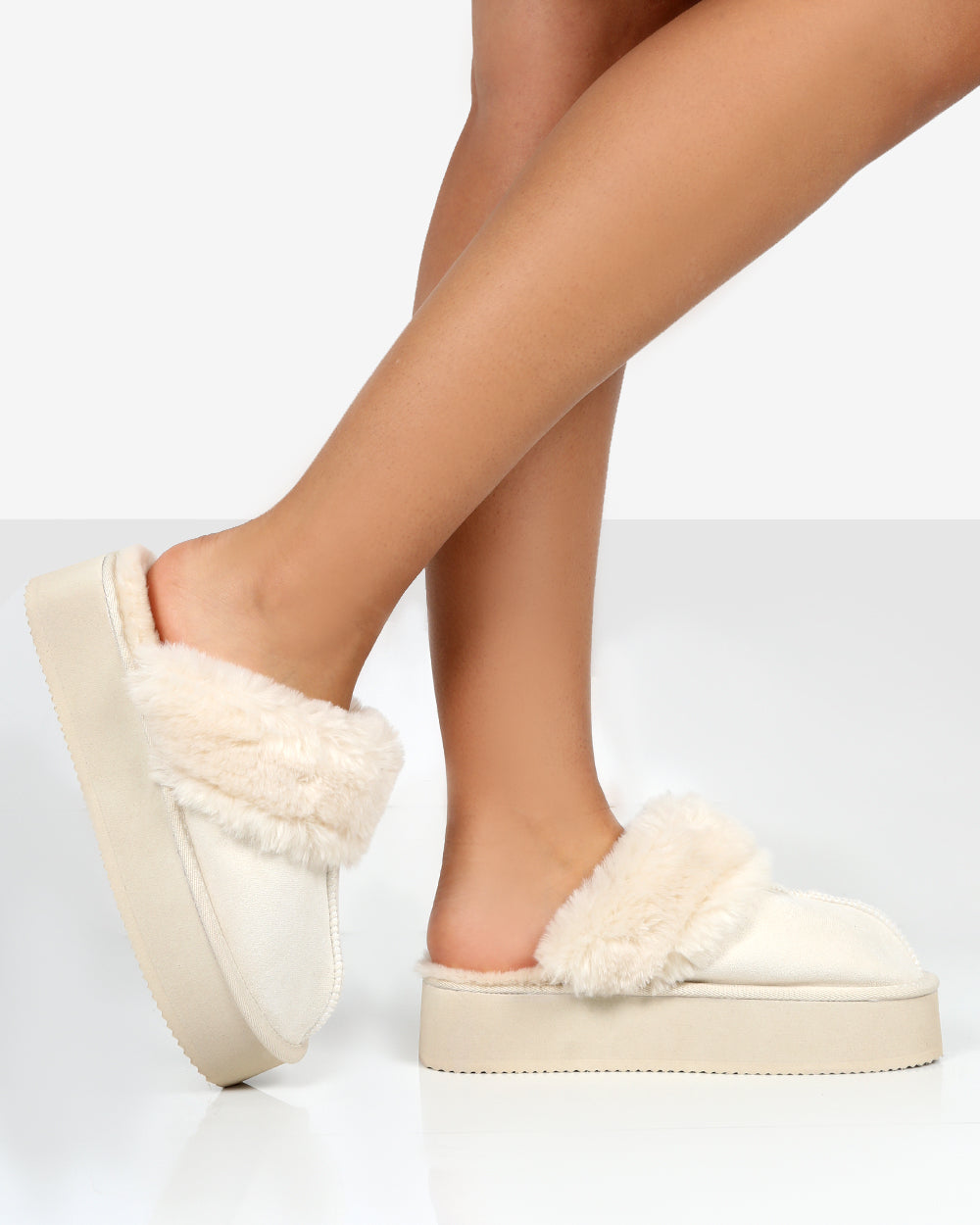 Cosy Cream Faux Suede Platform Slider Slipper Public Desire