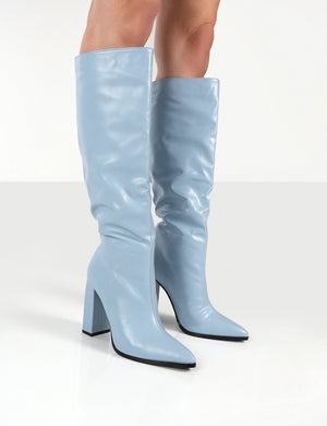 Baby blue knee high boots best sale