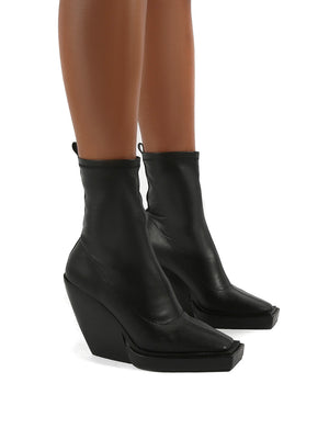 Rae Black Block Heel Square Toe Ankle Boot