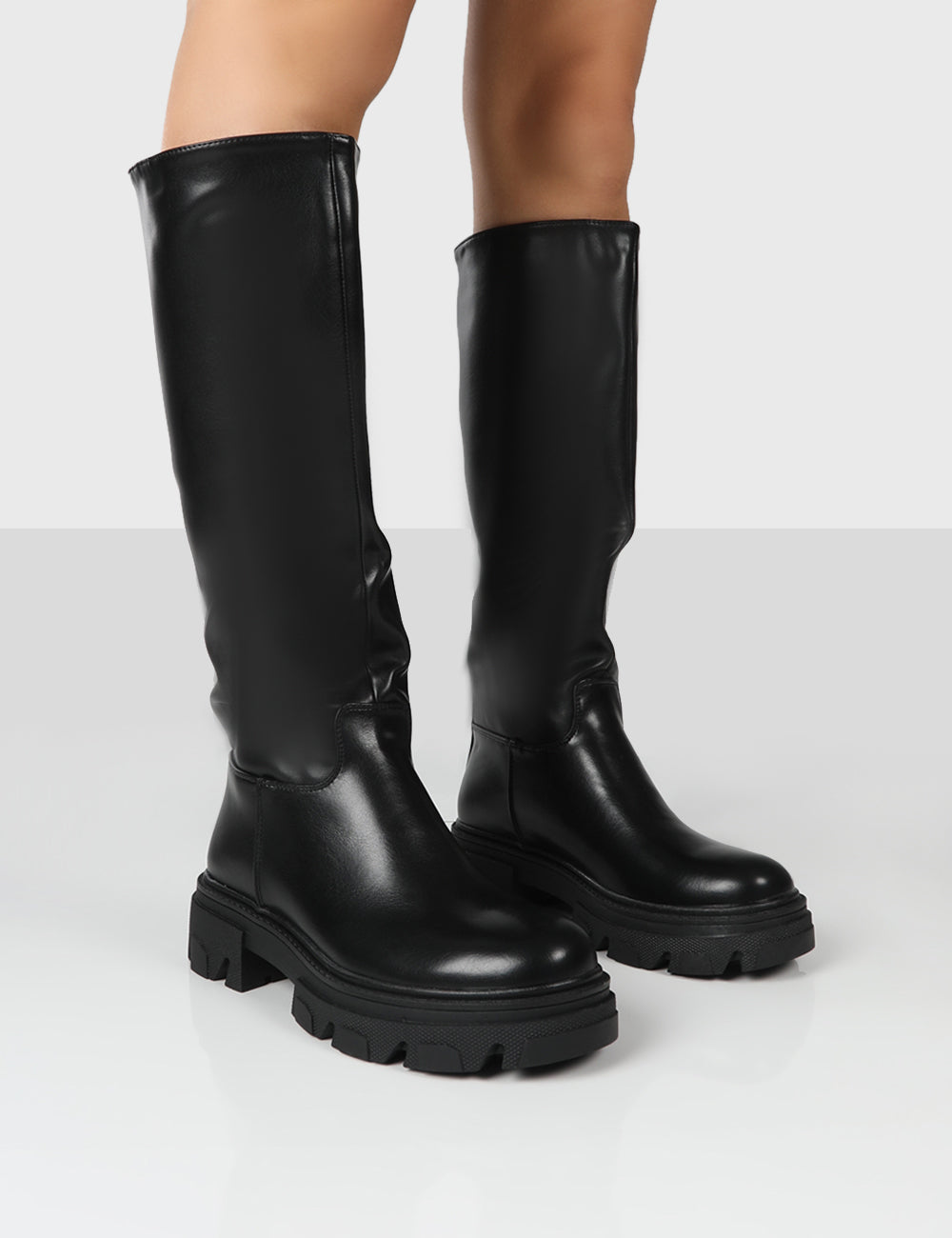 Sabrina Black Knee High Chunky Sole Boots | Public Desire