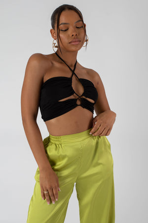 Slinky Loop Ruching Crop Top Black