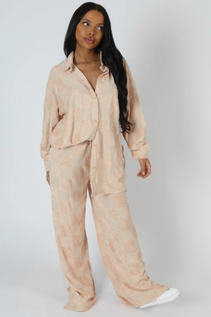 Oversized Checkerboard Towelling Shirt Sand