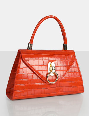 The Nia Orange Croc Pu Mini Handbag