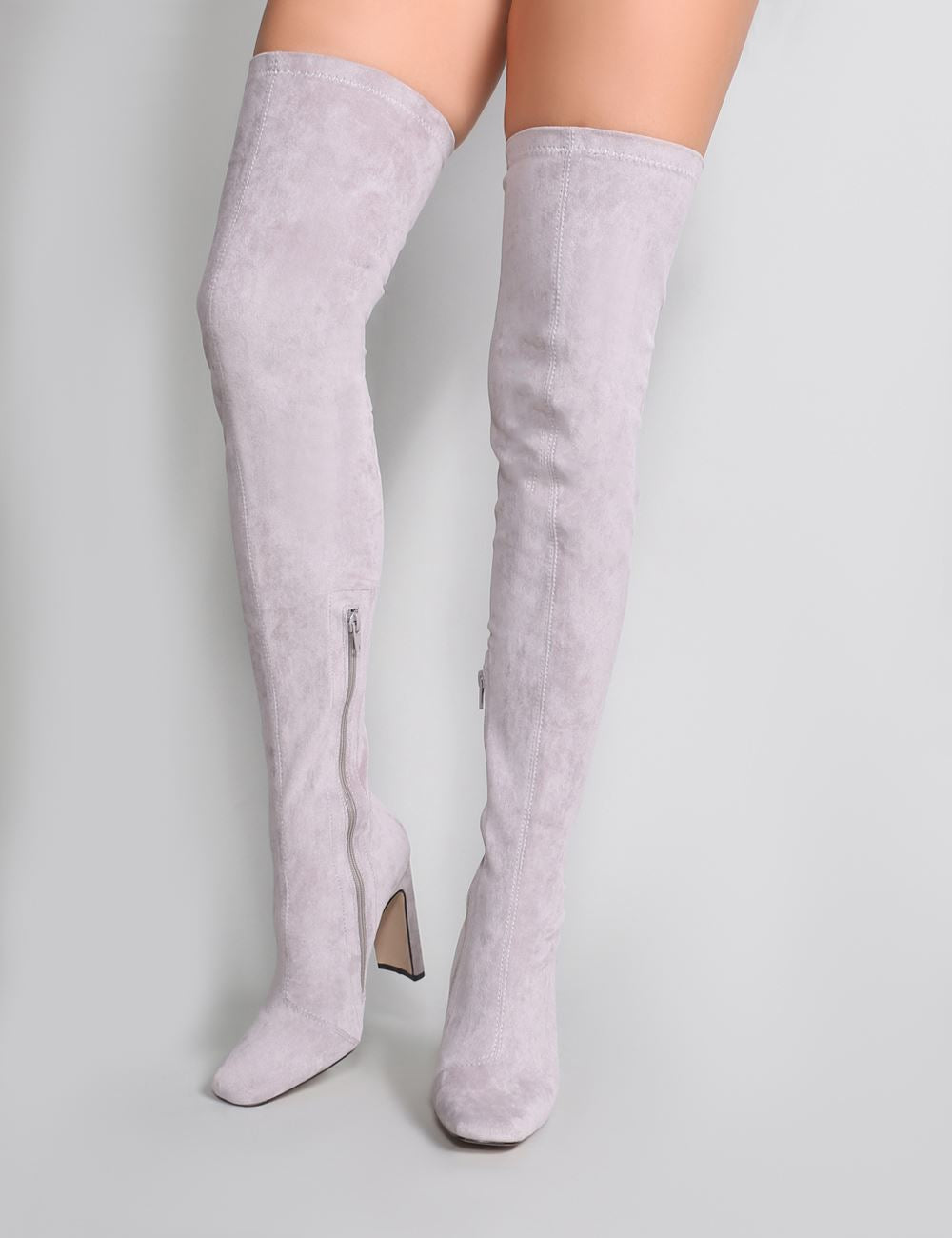 Pernille Over the Knee Boots in Light Grey