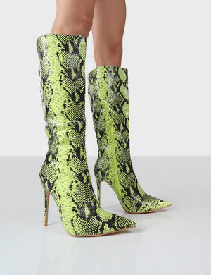 Horizon Yellow Croc PU Knee High Boots