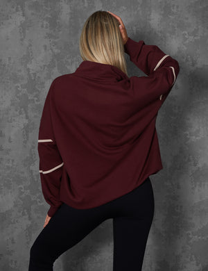 MANHATTAN SLOGAN HALF ZIP PULLOVER SWEATSHIRT BURGUNDY