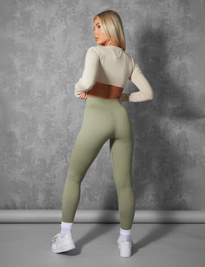 KAIIA PREMIUM RIB SEAMLESS LEGGINGS LIGHT KHAKI